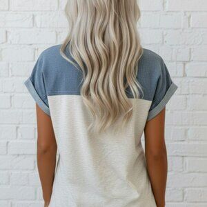 Color block Denim Patchwork Buttoned Polo Top